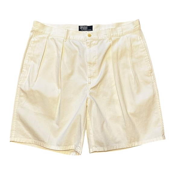 Vintage Ralph Lauren Two Pleat Shorts Mens 36 White Cotton Retro VTG Preppy L